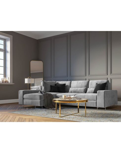 Canapé d'angle gauche velours convertible avec coffre de rangement diane 4 places gris - 260x188x87 cm