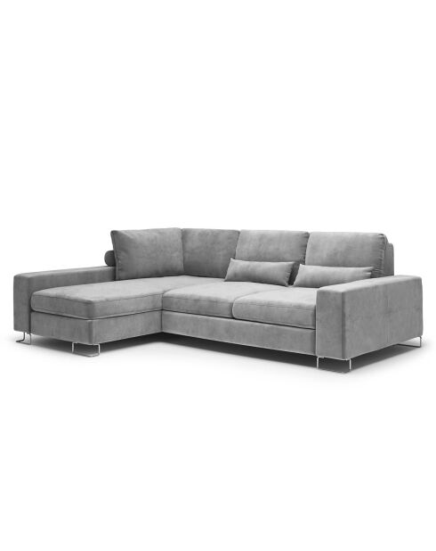 Canapé d'angle gauche velours convertible avec coffre de rangement diane 4 places gris - 260x188x87 cm