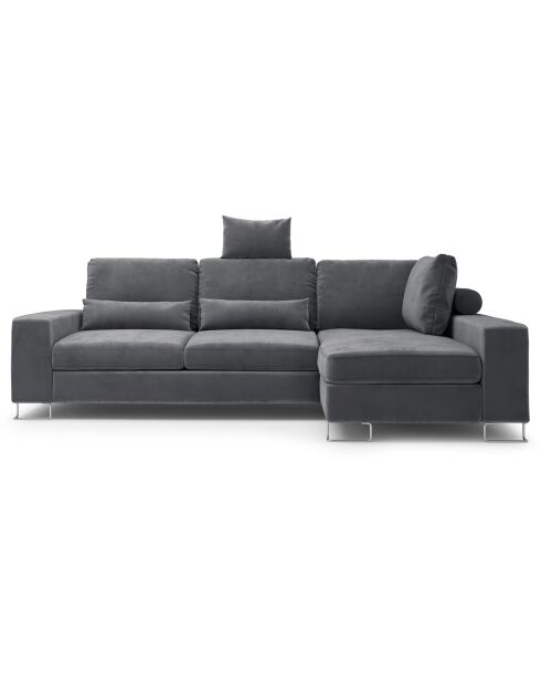 Canapé d'angle droit velours convertible avec coffre de rangement diane 4 places gris foncé - 260x188x87 cm