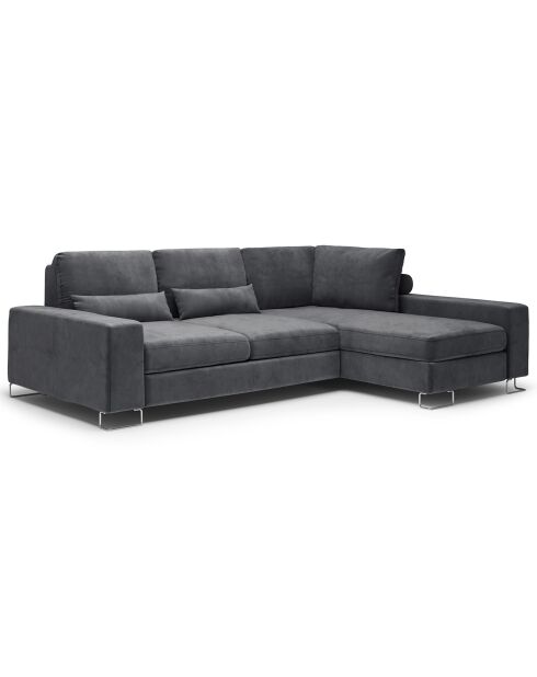 Canapé d'angle droit velours convertible avec coffre de rangement diane 4 places gris foncé - 260x188x87 cm