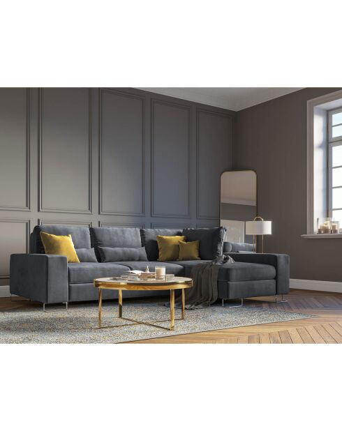 Canapé d'angle droit velours convertible avec coffre de rangement diane 4 places gris foncé - 260x188x87 cm