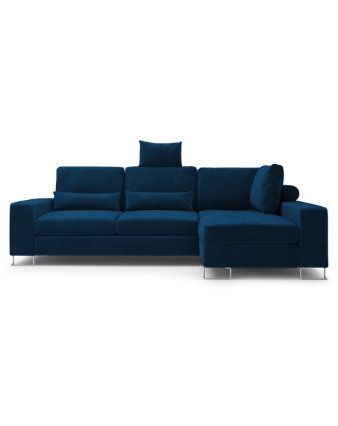 Canapé d'angle droit velours convertible avec coffre de rangement diane 4 places bleu roi - 260x188x87 cm