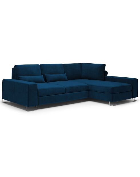 Canapé d'angle droit velours convertible avec coffre de rangement diane 4 places bleu roi - 260x188x87 cm