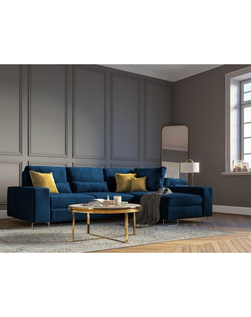 Canapé d'angle droit velours convertible avec coffre de rangement diane 4 places bleu roi - 260x188x87 cm