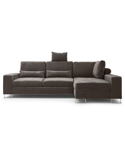 Canapé d'angle droit velours convertible avec coffre de rangement diane 4 places marron foncé - 260x188x87 cm