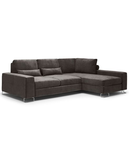 Canapé d'angle droit velours convertible avec coffre de rangement diane 4 places marron foncé - 260x188x87 cm