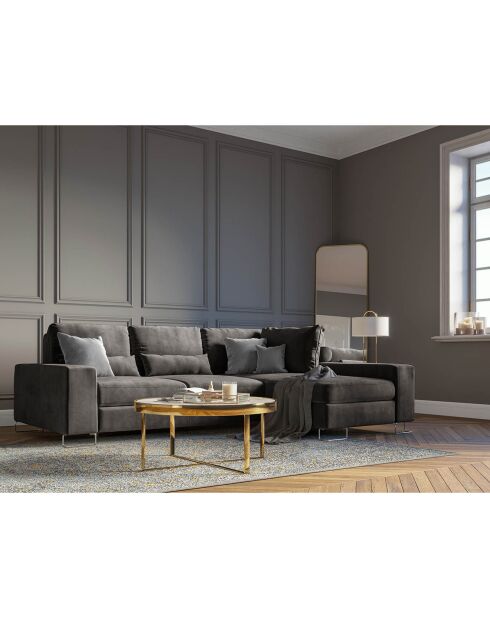 Canapé d'angle droit velours convertible avec coffre de rangement diane 4 places marron foncé - 260x188x87 cm