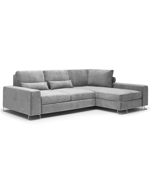 Canapé d'angle droit velours convertible avec coffre de rangement diane 4 places gris - 260x188x87 cm