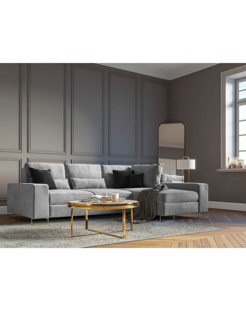 Canapé d'angle droit velours convertible avec coffre de rangement diane 4 places gris - 260x188x87 cm