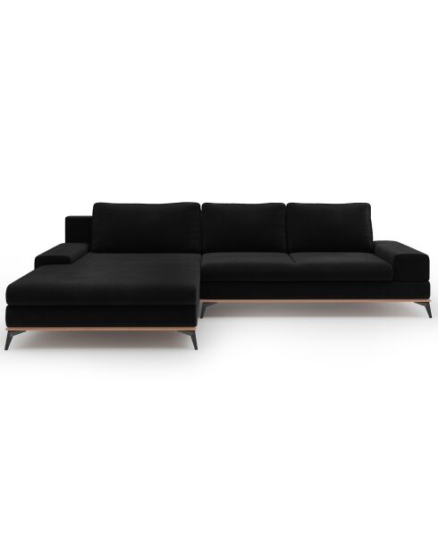 Canapé d'angle gauche velours convertible avec coffre de rangement astre 5 places noir - 315x212x87 cm