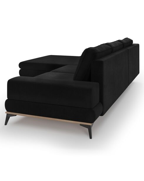 Canapé d'angle gauche velours convertible avec coffre de rangement astre 5 places noir - 315x212x87 cm