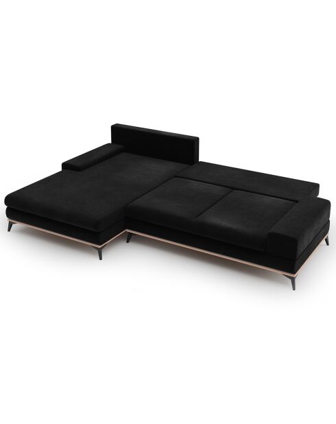 Canapé d'angle gauche velours convertible avec coffre de rangement astre 5 places noir - 315x212x87 cm