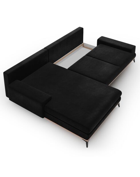 Canapé d'angle gauche velours convertible avec coffre de rangement astre 5 places noir - 315x212x87 cm