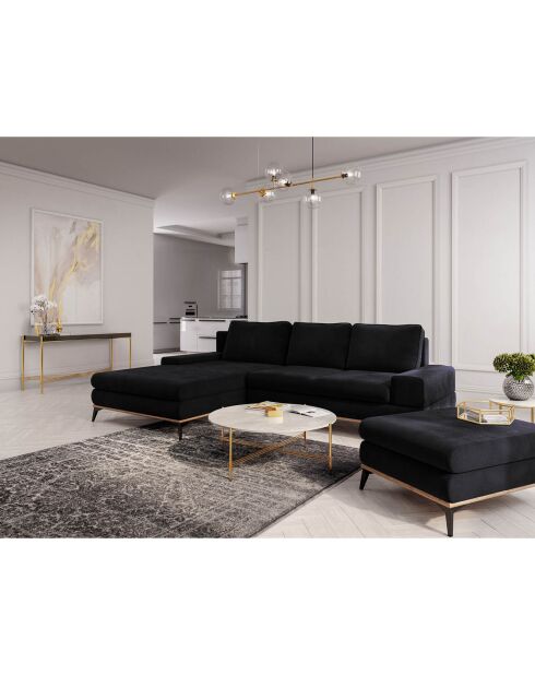 Canapé d'angle gauche velours convertible avec coffre de rangement astre 5 places noir - 315x212x87 cm