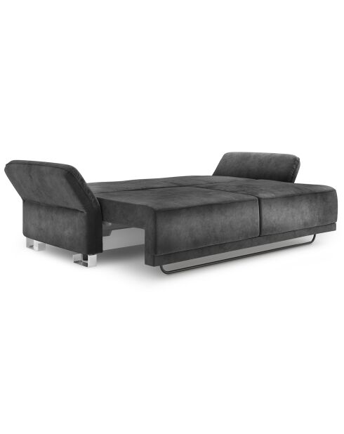 Canapé velours convertible avec coffre de rangement pyxis 3 places gris foncé - 245x100x90 cm