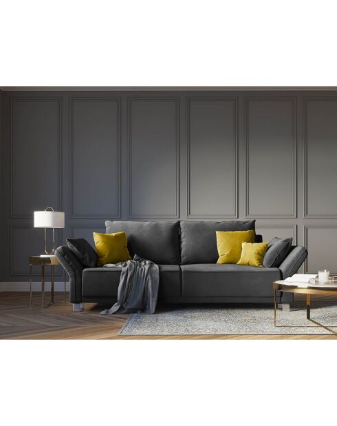 Canapé velours convertible avec coffre de rangement pyxis 3 places gris foncé - 245x100x90 cm