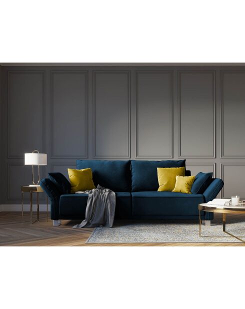 Canapé velours convertible avec coffre de rangement pyxis 3 places bleu roi - 245x100x90 cm