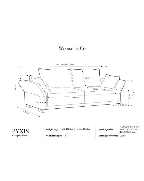 Canapé velours convertible avec coffre de rangement pyxis 3 places bleu roi - 245x100x90 cm