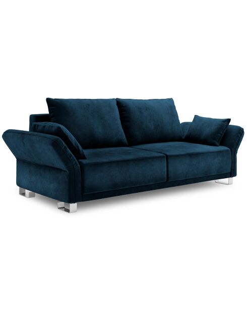 Canapé velours convertible avec coffre de rangement pyxis 3 places bleu roi - 245x100x90 cm