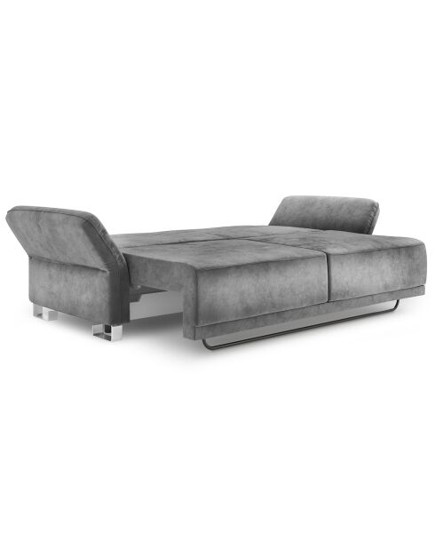 Canapé velours convertible avec coffre de rangement pyxis 3 places gris - 245x100x90 cm