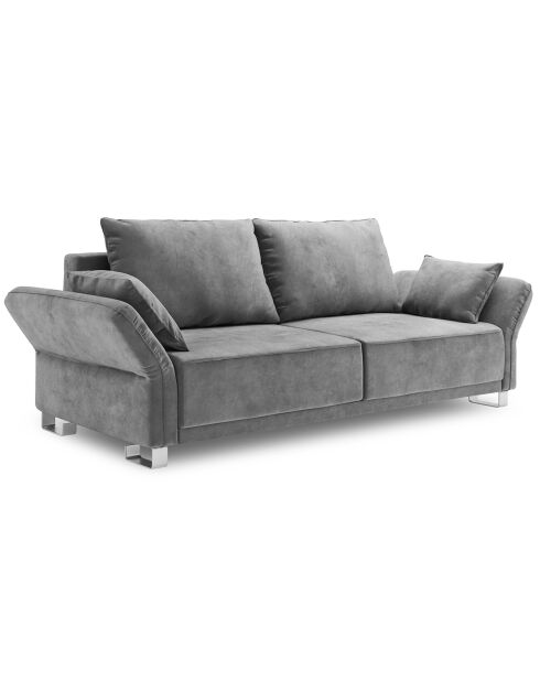 Canapé velours convertible avec coffre de rangement pyxis 3 places gris - 245x100x90 cm