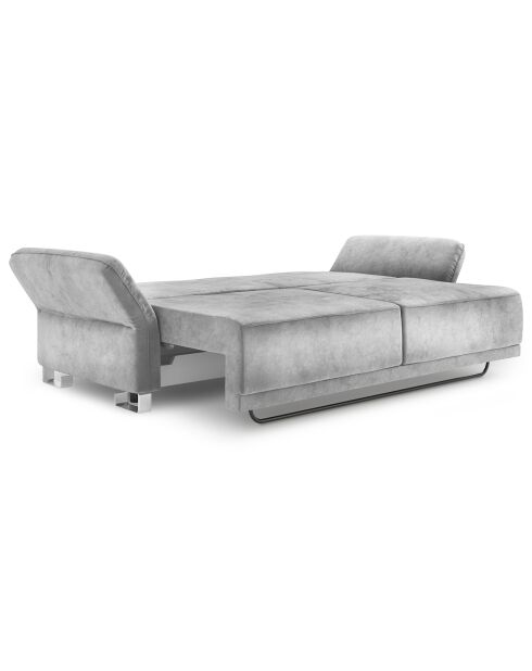 Canapé velours convertible avec coffre de rangement pyxis 3 places gris clair - 245x100x90 cm