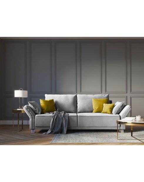 Canapé velours convertible avec coffre de rangement pyxis 3 places gris clair - 245x100x90 cm