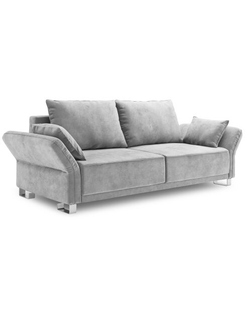 Canapé velours convertible avec coffre de rangement pyxis 3 places gris clair - 245x100x90 cm