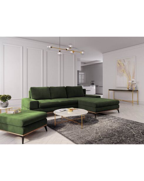 Canapé d'angle droit convertible avec coffre de rangement Astre 5 places vert bouteille - 315x212x87 cm