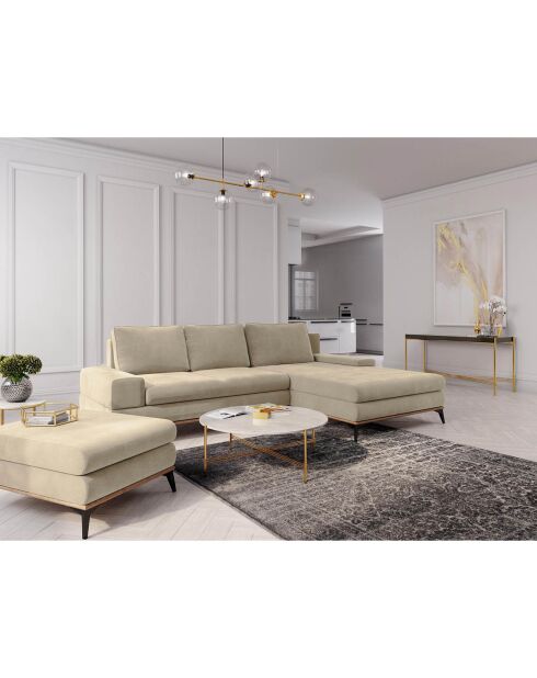 Canapé d'angle droit convertible avec coffre de rangement Astre 5 places beige - 315x212x87 cm
