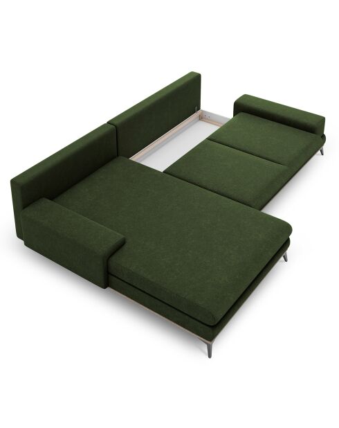 Canapé d'angle gauche convertible avec coffre de rangement Astre 5 places vert bouteille - 315x212x87 cm