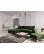 Canapé d'angle gauche convertible avec coffre de rangement Astre 5 places vert bouteille - 315x212x87 cm
