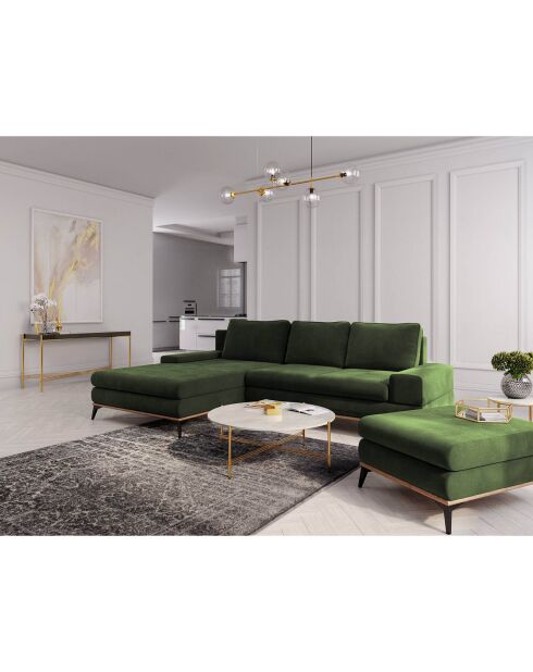 Canapé d'angle gauche convertible avec coffre de rangement Astre 5 places vert bouteille - 315x212x87 cm