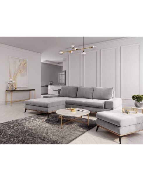 Canapé d'angle gauche convertible avec coffre de rangement Astre 5 places gris - 315x212x87 cm