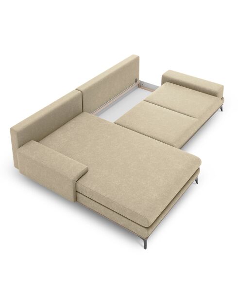 Canapé d'angle gauche convertible avec coffre de rangement Astre 5 places beige - 315x212x87 cm