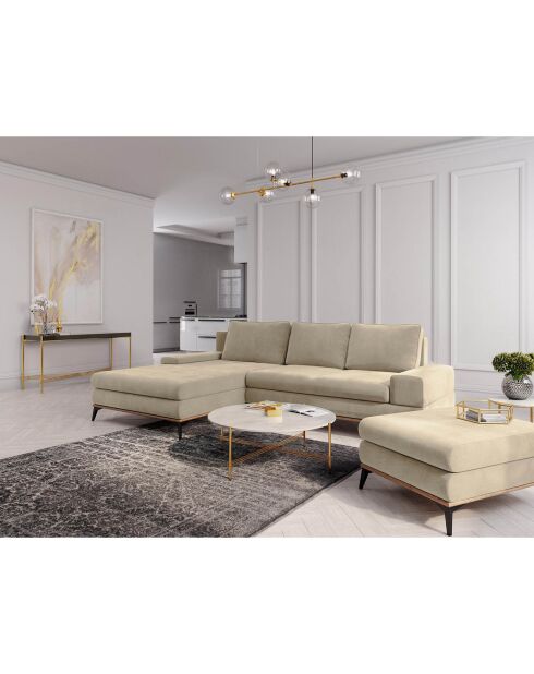 Canapé d'angle gauche convertible avec coffre de rangement Astre 5 places beige - 315x212x87 cm