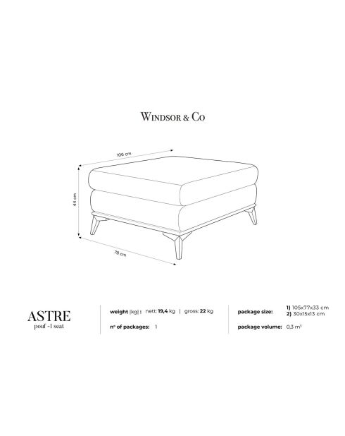 Pouf velours astre bleu roi - 106x78x44 cm