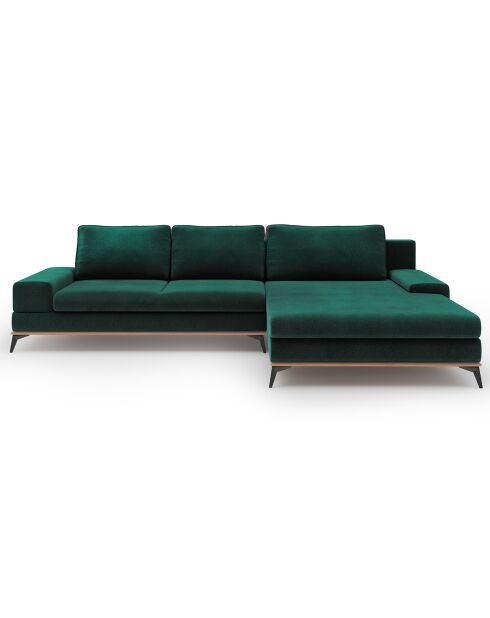 Canapé d'angle droit velours convertible avec coffre de rangement astre 5 places vert bouteille - 315x212x87 cm