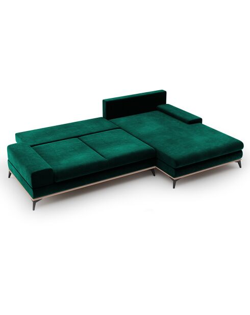 Canapé d'angle droit velours convertible avec coffre de rangement astre 5 places vert bouteille - 315x212x87 cm