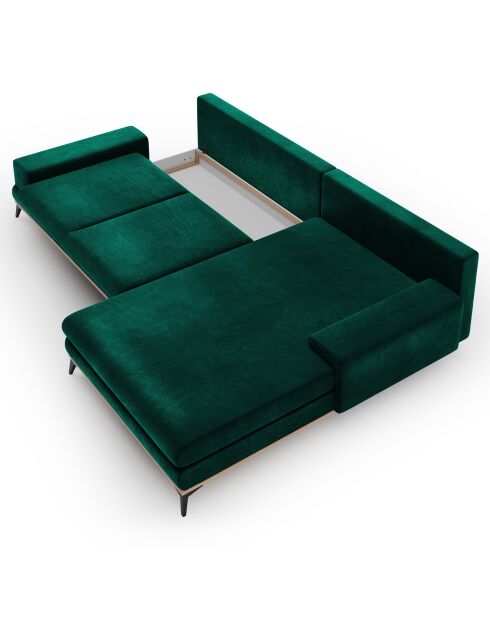 Canapé d'angle droit velours convertible avec coffre de rangement astre 5 places vert bouteille - 315x212x87 cm