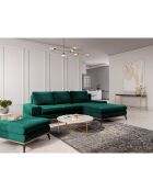 Canapé d'angle droit velours convertible avec coffre de rangement astre 5 places vert bouteille - 315x212x87 cm