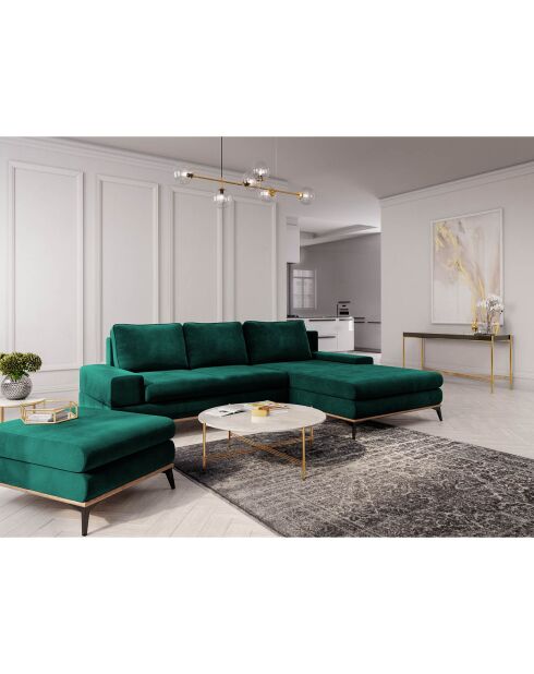 Canapé d'angle droit velours convertible avec coffre de rangement astre 5 places vert bouteille - 315x212x87 cm