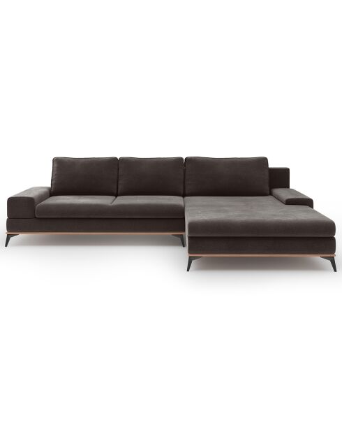 Canapé d'angle droit velours convertible avec coffre de rangement astre 5 places marron foncé - 315x212x87 cm