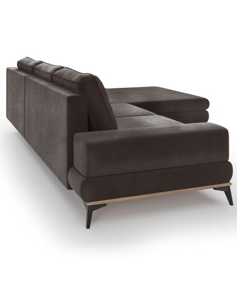 Canapé d'angle droit velours convertible avec coffre de rangement astre 5 places marron foncé - 315x212x87 cm