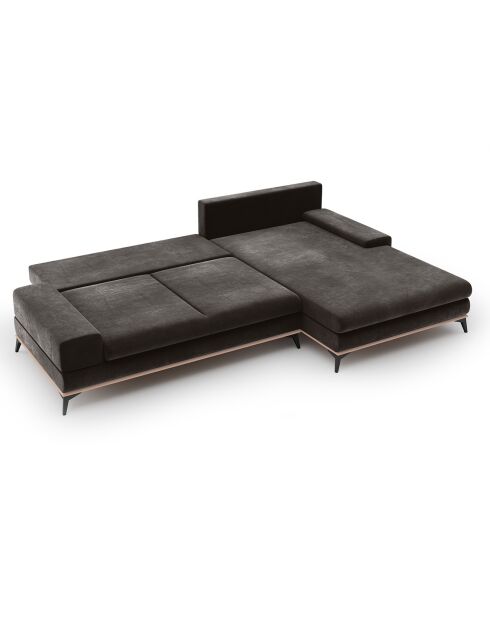 Canapé d'angle droit velours convertible avec coffre de rangement astre 5 places marron foncé - 315x212x87 cm