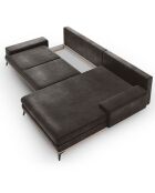 Canapé d'angle droit velours convertible avec coffre de rangement astre 5 places marron foncé - 315x212x87 cm