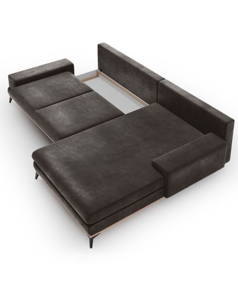 Canapé d'angle droit velours convertible avec coffre de rangement astre 5 places marron foncé - 315x212x87 cm