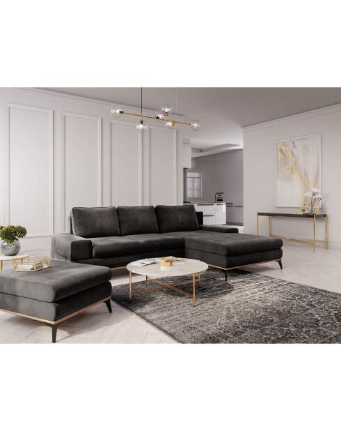 Canapé d'angle droit velours convertible avec coffre de rangement astre 5 places marron foncé - 315x212x87 cm