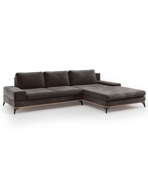 Canapé d'angle droit velours convertible avec coffre de rangement astre 5 places marron foncé - 315x212x87 cm