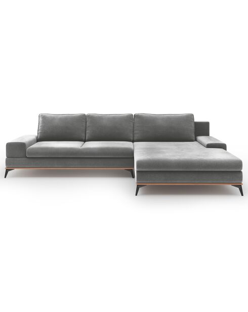 Canapé d'angle droit velours convertible avec coffre de rangement astre 5 places gris - 315x212x87 cm